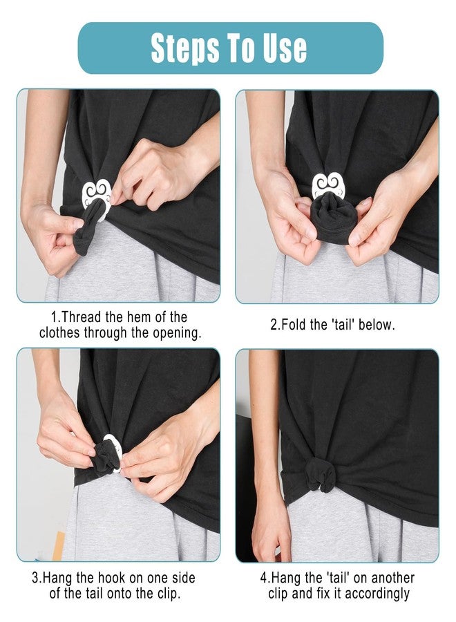 YUEWEESER 4PCS Shirt Cinch Clip for Women Clothing, T-shirt Ties Clips Clothes Corner Knotted Button Scarf Ring Fashion Comfortable Hidden Flexible (Black & White) - Image 4